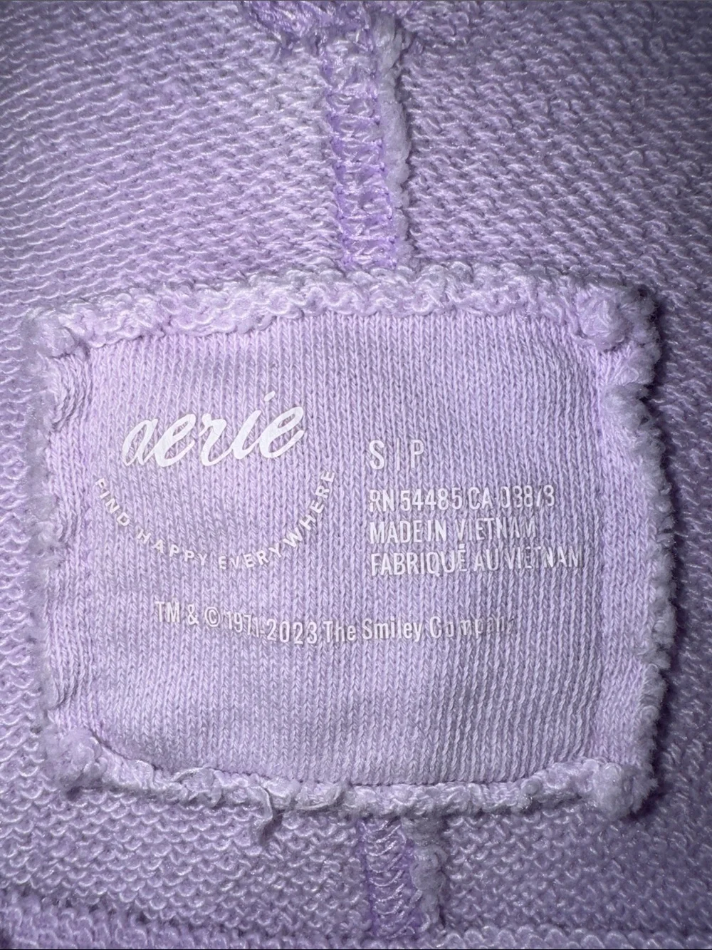 Aerie Lavender Smiley Face V neck Crewneck Sweatshirt Small - Picture 3 of 8